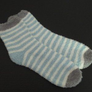 Gray, White, and Blue Stripped Fuzzy Socks